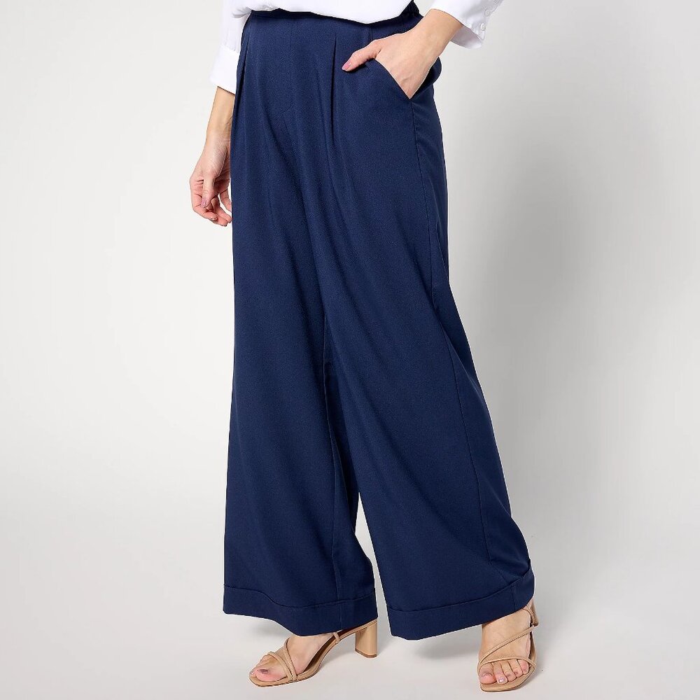 BEAUTIFUL by Lawrence Zarian Regular Pull-On Wide Leg Pant - Navy Sz XL a638956